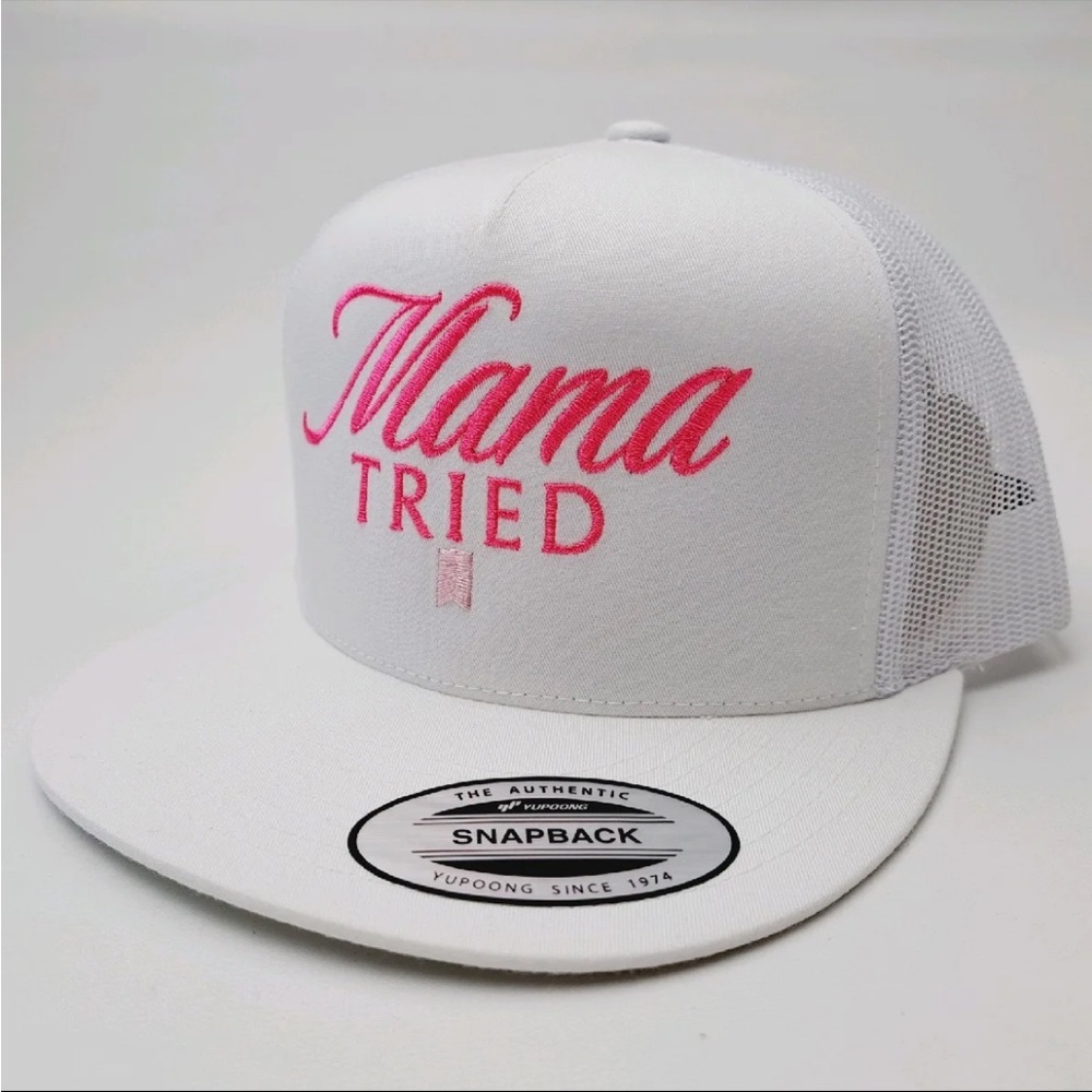 Mama Tried Women's Flat Bill Trucker
Mesh Snapback Cap Hat White